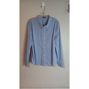 Truly Poppy Shelly Scallop Blouse Top Shirt Button Up Sz XL Stripe Cottage